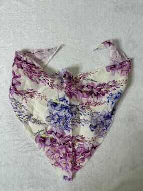 Luisa Positano Bandana in Wisteria 100% Linen Purple Floral Made in Italy NWOT